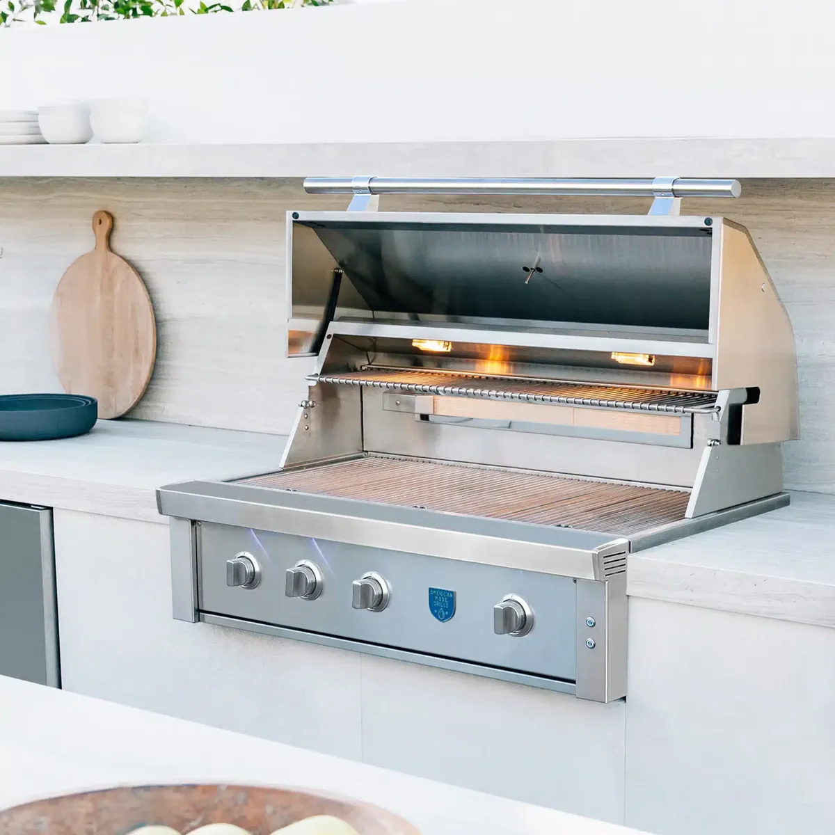 Clean stainless steel grates on an American Made Grills built-in gas grill